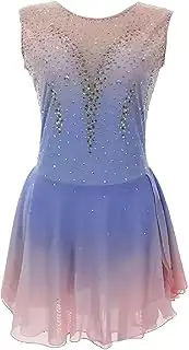 [Zagitova] Figure Ice Skating Dress for Girls, Sleeveless Rhinestone Ballet Dress Gradient Breathable Skating Clothing