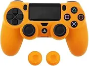 Silicone PS4 Controller Case: A Second Skin for Your Gamepad - Soft, Anti-Slip, Shockproof - Original Color with Grips and Caps(Orange)