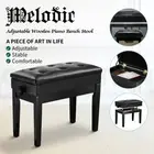 Melodic Adjustable Piano Bench Stool Wood Keyboard with Built-in Storage Black