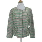 Cece Watercrystal Tweed Blazer Size 14 Full Zip Button Collarless Bow Pockets