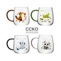 在飛比找momo購物網優惠-【CCKO】Q萌動物園 可愛動物玻璃杯 350ml 刻度耐熱