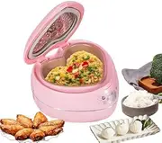 Pink Heart Rice Cooker, 6 Cups Cooked, Multicooker 1.8L Removable Nonstick Pot, Keep Warm Slow Cooker for Soups, Stews, Grains & Oatmeal, Cake, Porridge
