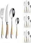 16-Piece Hammered Silver Gold Silverware Set,Modern 18/10 Stainless Steel Fla...