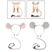 2x Mice Costume Set Mice Ears and Tail for Toddlers and Kids Dress up Plush Hair