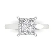 Solitaire Engagement Ring - 14K White Gold, 2.5ct Princess Cut Simulated Diamond