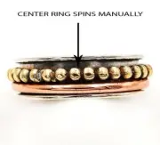 Three Tone Meditation Spinner Band 925 Sterling Silver Ring Sz 8,