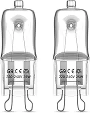 2 x G9 Halogen Oven Bulbs 25W 300℃ Heat Tolerant 230V Warm White 2700K Dimmable for Neff/AEG/Smeg/Zanussi/Bosch Ovens, Microwaves and Cooker Light Bulbs, Wax Melt Burners, Salt Lamp