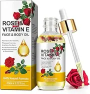 Vitamin E Oil for Skin, Rose Oil for Face, Natural Skincare Body Oil, Moisturizing Organic Rose Oil for Anti Ageing, Reduce Scar and Stretch Marks 2.02 Oz