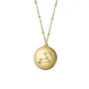 Nevenka 12 Constellation Coin Disc Gold Necklace Engraving Astrology Pendant-Leo