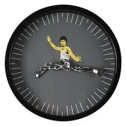 Wall Clock Decor Anti-Deform Chinese Style Long Lasting Practical Bruce Lee Clock Wall Decoration for Bedroom black