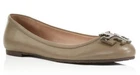 Tory Burch Women's Lowell Leather Logo Ballerina Flats Fango Size 7