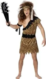 Smiffys Adult men's Caveman Costume, Tunic, Headband and Armband, Brown, L