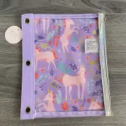 3-Ring Pencil Zip Pouch Case Purple with Unicorns School Office ECCOLO New