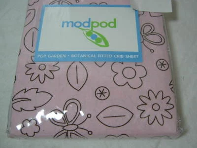 New Mod Pod Modpod POP GARDEN Botanical Crib Fitted Sheet ~ Pink and Chocolate
