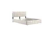 Design Square Button Tufted Modern Bed Frame Double Size With Storage Queen Beige