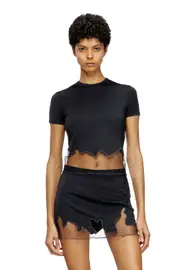 [Diesel] Diesel - Nylon T-shirt with tulle insert - T-Shirts - Woman - Black XS Black