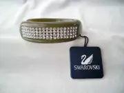 Swarovski Pave Crystal Olive Green Lucite Hinged Clamper Bracelet