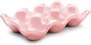 Flexzion Ceramic 6 Cups Egg Tray - Half Dozen Porcelain Egg Holder Container Keeper Storage Organizer Decorative Serving Dish Serveware for Refrigerator Fridge Countertop Display Kitchen (Pink)