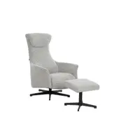 Design Square Fabric Relaxing Accent Lounge Armchair With Footstool Ottoman - Light Grey