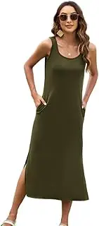 [Naggoo] Women's Sleevelee Tank Dress Midi Summer Casual Scoop Neck Basic Split Maxi Tshirt Sundresses with Pockets