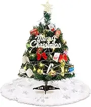 Artificial Christmas Tree, 24 Inch Mini Xmas Tree with Tree Skirts, Tabletop Christmas Tree with Star Topper, Bells, Wish Card 26pcs Hanging Ornaments for Christmas New Year Decor