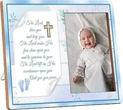 Baptism Gifts Frame for Boys, The Lord Bless You Baptism Picture Frames, Blue Baby Dedication Gifts Photo Frames for Boys, Baby Boy Baptismal Gift Frame, Baby's Christening Gifts Favors -A08