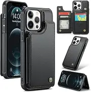 ELEPIK for iPhone 12 Pro Max Case with Card Holder, Kickstand [5 Card/Cash Holder] [for Women & Men] [Durable PU Leather] Magnetic Wallet Phone Cover for iPhone 12 Pro Max, Fashion Black