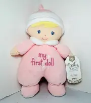Baby GANZ My First Doll Pink Rattle Night Cap Embroider Blue Eyes Girl Plush 10”