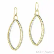 14K Yellow+White Gold Shiny Diamond Cut Marquise Shape Freeform Drop Earring