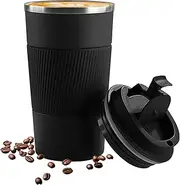 510ml Coffee Cup, Stainless Steel Insulated & Reusable Travel Mug with Leak Proof Lid, Eco-Friendly Coffee Mug for Hot, Cold Drinks (Black)