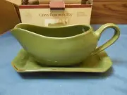 NEW Harvest 2 Piece Gravy Boat Set Leaf Patten Green Microwave Safe LARGE SIZE