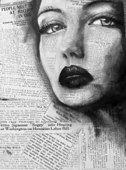 'Woman on Print" Original Mixed media on Board, 12 x 16" ready to hang!