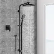 ACA WELS Square 8'' ABS Plastic Rainfall Shower Head 3-MODE Handheld Set Adjustable Height Gooseneck Arm Wall Rail Diverter Mixer Tap Black