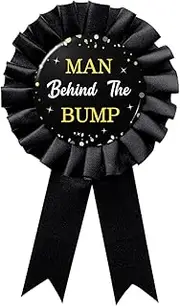 [WOWOPA] Black Man Behind The Bump Tinplate Badge Pin, Daddy to Be Baby Shower Party Gifts, Gender Reveal New Dad Button Pin Decorations Supplies, Plastic, no gemstone