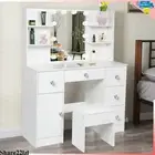 Dressing Table Stool Set Large Makeup Mirror LED Light Vanity w/ Cabinet Drawer