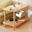 Bedside Table with 2-Tier Open Storage Shelves, Solid Wood Nightstand, Easy t...