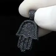 Lab Created Black Diamond Hamsa Pendant 18 Chain 14k Black Gold Plated 3Ct Round
