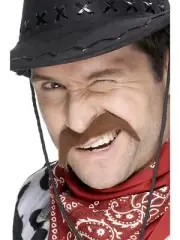 Brown Western Cowboy Tash Comedy Fancy Dress Wild West Costume Accessory