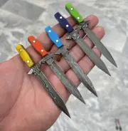 Damascus steel miniature knives daggers lot free shipping comes with sheaths