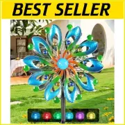 Durable Kinetic Wind Spinner with Solar Multicolor Globe - 75-Inch Navy Blue