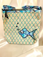 Vera Bradley's BEACH CROSSBODY PURSE in GO FISH BLUE Pattern, Wheat, NWT