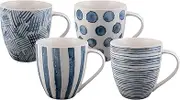 Bundanoon Mega Mug, 500 ml Capacity, Water Colour Blues (Pack of 4)