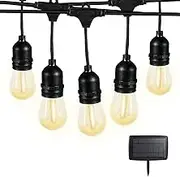 Emitto 17M Solar-Powered LED Festoon String Lights - 15 S14 0.3W LED Bulbs, IP44 Waterproof, 8 Lighting Modes, Warm White, for Outdoor Garden Party Decor