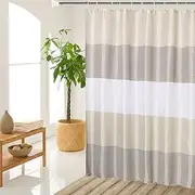 [MORNITE] Beige Shower Curtains for Bathroom, Shower Curtain Gold Tan Taupe Brown Grey White Neutral Striped Waterproof Fabric with 12 Plastic Hooks, 72"x72"