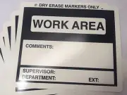 Dry Erase WORK AREA Sign 12"x10" Inch x .035" Poly White OSHA BOX OF 200
