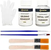 200ml Gold Leaf Adhesive Gilding Set, Gilding Adhesive/Metal Leaf Adhesive Kit for Arts and Crafts Use (100ml Water Based Metal Leaf Glue + 100ml Gold Leaves Varnish Sealer + 4 Brushes + 2 Gloves)