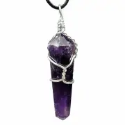 (1) Amethyst Wire Wrapped Double Terminated Crystal Wand Pendant w/Description