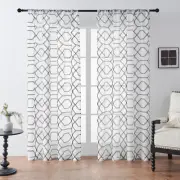 Set of 2 Modern Geometric Embroidered Sheer Curtains with Semi-Transparent Voile