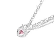 Sterling Silver 17cm Pink Cubic Zirconia Padlock Bracelet in Pink