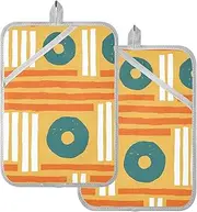 Pot Holder Sets for Kitchen Geometric Rhythm Orange Green Potholders for Kitchens with Pockets Hot Pad Holder Oven Mitts 2 Pack